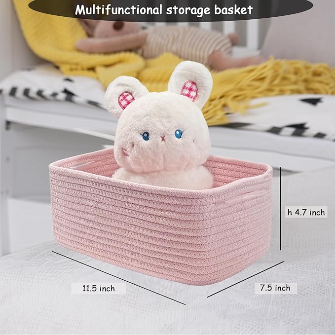 COMFY-HOMI 11.5"x7.5"x4.7" Storage Baskets for Organizing | Cotton Rope Woven Basket | Toy Storage Bin Box | Basket for Shelv