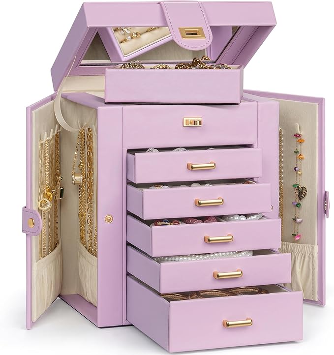 AKOZLIN Jewelry Box Organizer Functional Leather Jewelry Storage Case for Women Girls Ring Necklace Earring Bracelet Holder O