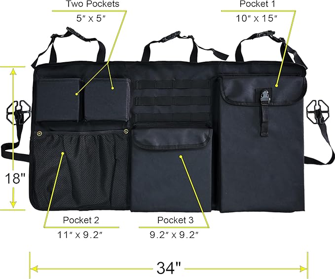 Car Trunk Organizer with Multiple Storage Compartments, Mesh Pockets, Black