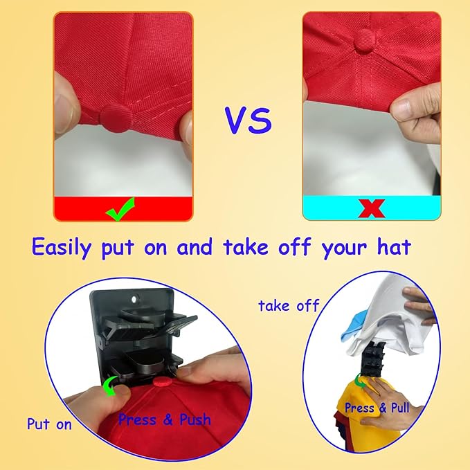 Wall Mounted Hat Rack for Baseball Caps - 2 Packs, 20 Capacity Hat Organizer, Space Saving Hat Storage Rack for Closet, Door,