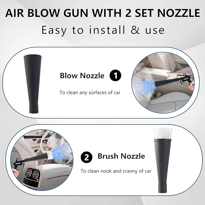Tornado Detailing Car Cleaning Gun with Metal Nozzle | Interior Drying Air Gun | High Pressure Blower Gun | Car Cleaning Kit 