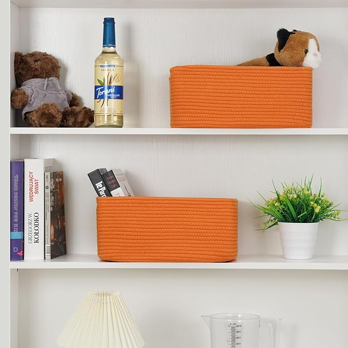3-Pack Storage Baskets for Organizing | Woven Shelf Toy Basket | Rope Baskets for Gifts Empty | Closet Organizer Bins with Ha