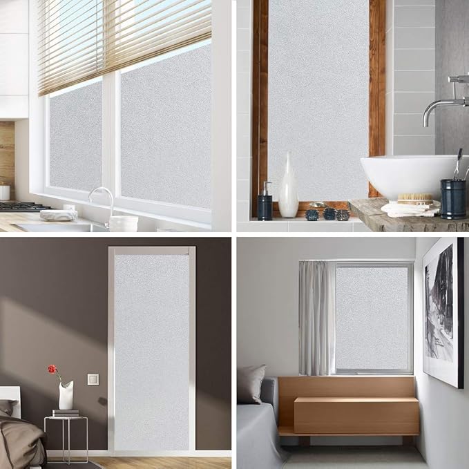WPCTEV Window Privacy Film Frosted Glass Static Cling UV Sun Blocking Heat Control Window Tint Day and Night Insulation Home Bathroom Door Decorative Frosting Cover, 17.5 Inch x 8 Feet, Pure