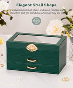 Enthralite Jewelry Box with 2 Drawers: Display Organizer for Earrings Necklaces - Christmas Gifts for Girls Women (Forest Gre