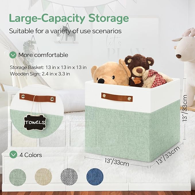 13x13 Storage Cubes 6-Pack, Large Foldable Fabric Cube Storage Bin with Reinforced Bottom and Labels, Organizer Baskets for S