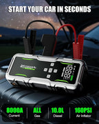8000A Jump Starter with Air Compressor, 12V Portable Battery Jumper Starter Pack(All Gas/10.0L Diesel) for Car, Jump Box