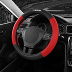 NASCAR Steering Wheel Cover, Two-Tone Red Leather Patchwork, Universal Fit 14.5"-15.5" Steering Covers for Cars, Anti-Slip, S