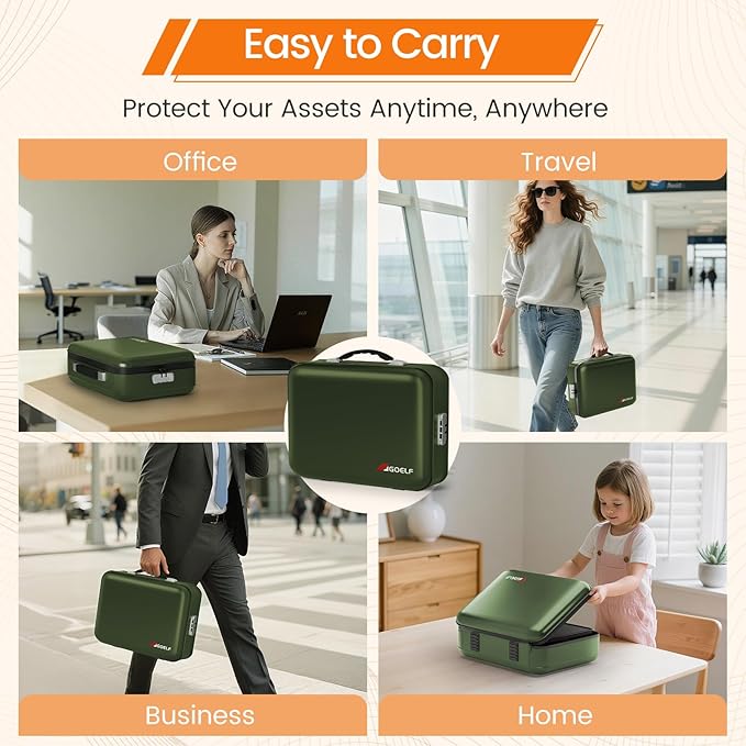 Fireproof Document Box with Lock, 5200°F Fireproof Water Resistant Hard Case File Organizer Safe Box for Important Documents,