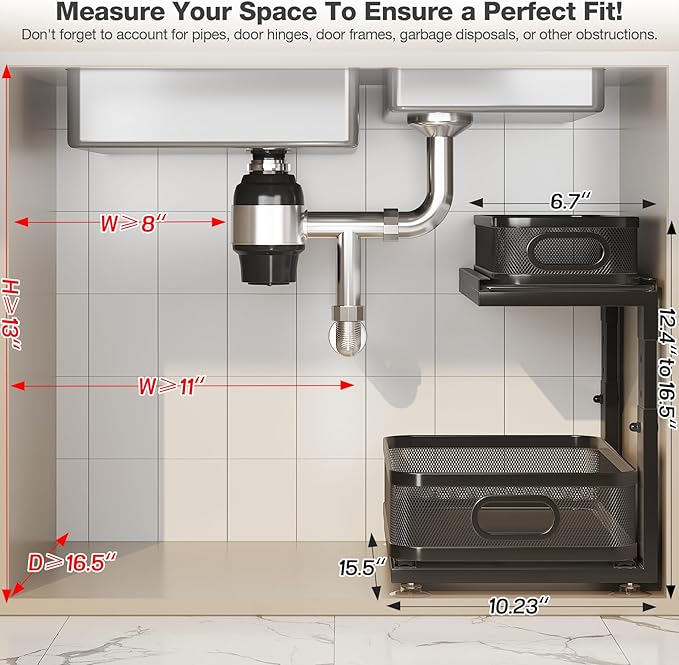 2 Pack Under Sink Organizer With Next-Gen Ball-Bearing Slides,2-Tier Precision Mesh Pull Out Cabinet Shelf Storage for Bathro