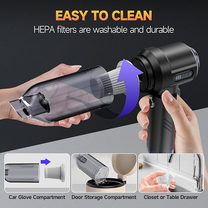 Car Vacuum Portable Cordless High Power Small Handheld Vacuum Cleaner 4-in-1 Compressed Air Duster & Air Blower & Pump Hand H