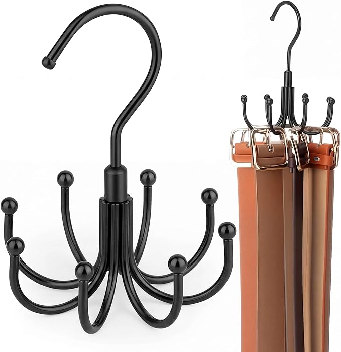 ZEDODIER 2 Pack Belt Organizer for Closet, Heavy-Duty Rotating Belt Hanger Rack Holds up to 48 Belts, Hanging Space Saving Me