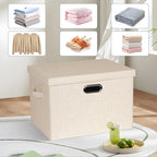 Graciadeco Large 17" 36 Quart Collapsible Stackable Storage Bins with Lids, 3 Packs Light Orange Linen Fabric Closet Boxes wi