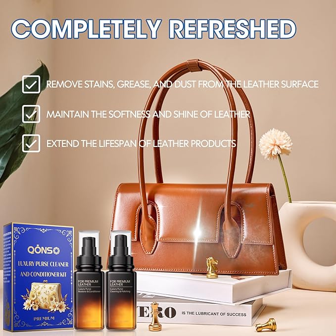 Leather Purse Cleaner & Conditioner Kit – Non-Darkening Leather Care for Handbags, Wallets & Designer Bags – Cleans, Restores