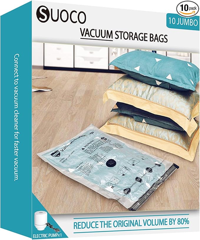 Vacuum Storage Bags with Electric Pump, Compression Packing Bags for Travel Luggage, Space Saver for Clothing Clothes Bedding