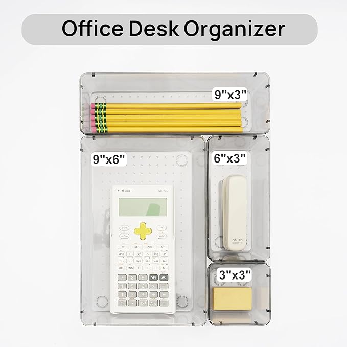 Vtopmart 25 PCS Office Desk Drawer Organizers Set, 4-Size Versatile Plastic Drawer Organizer Trays, Storage Bins for Desk Acc