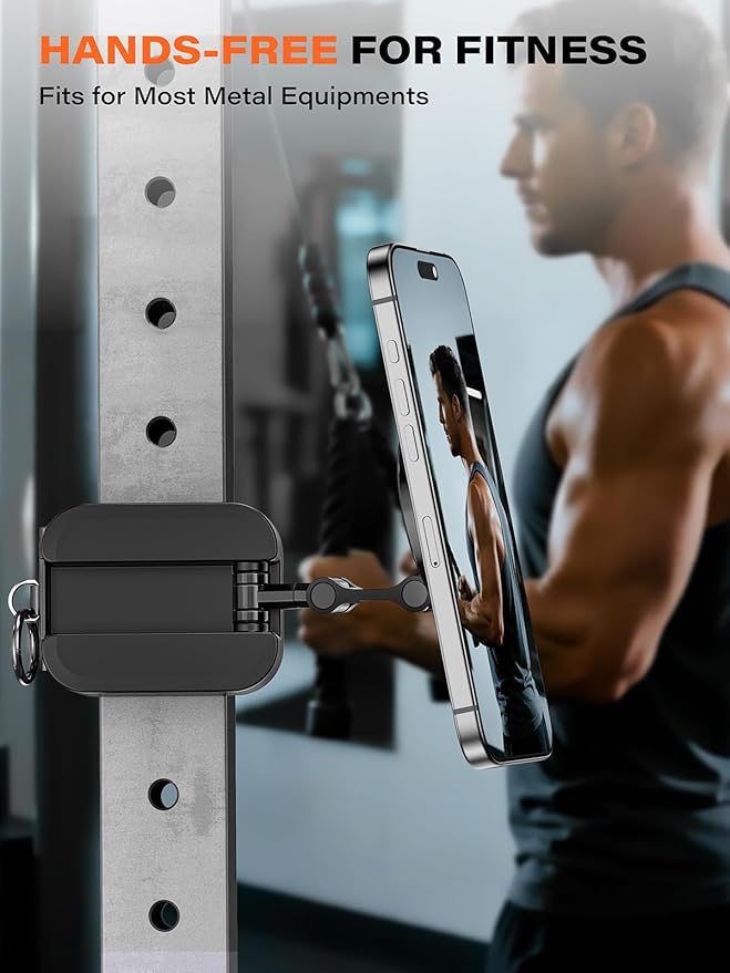 A2C 3-in-1 Magnetic Phone Holder for Gym, [20x N52] Strong Magnets Attach to Metal Surface, Portable Phone Mount for Garage Gym/Travel with Tray Table Clamp, Home Gym Accessories for Men Women Gifts