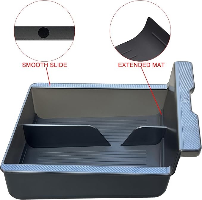 JVMA Center Console Organizer for Tesla Model Y 2024 2023 2022 2021 and Model 3 2021-2023 Accessories with Backlight Transparent Smooth Slide 3 Carbon Edition Upgrade