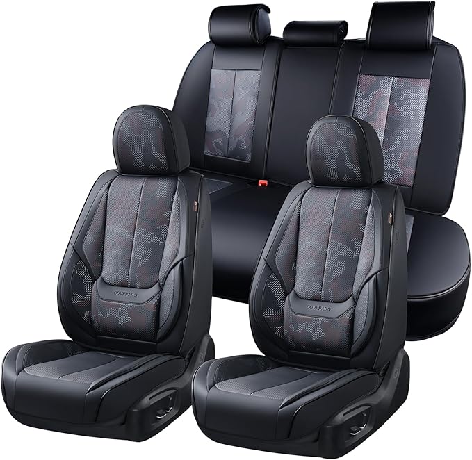 Coverado Seat Covers, Car Seat Covers Full Set, Leather Seat Covers for Cars, Car Seat Protector, Black Car Seat Covers Front