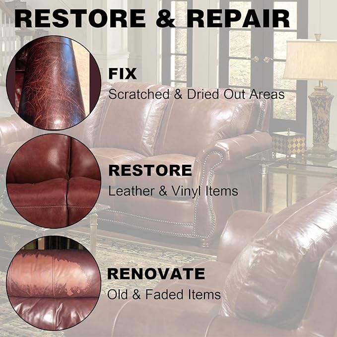Leather Recoloring Balm, 12oz Large Size Leather Dye, Color Restorer, Scratch Repair, Furniture & Couch Restorer Kit, Repair 