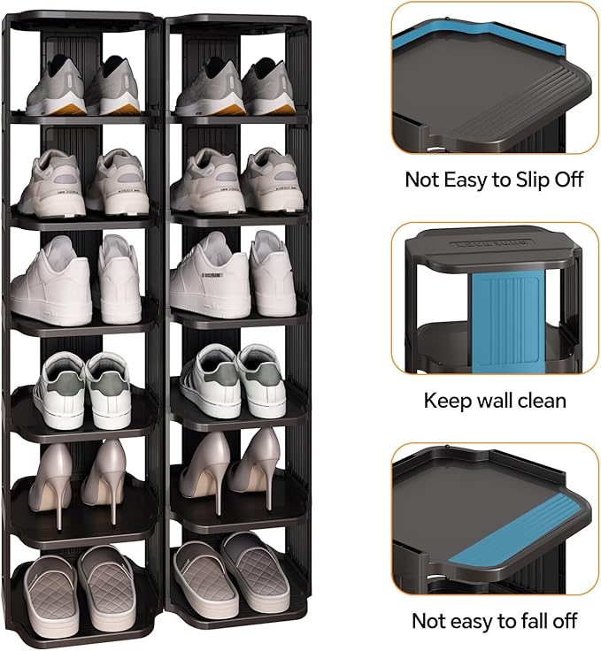 Kitstorack 10 Tiers Stackable Shoe Rack for Closet and Front Door Entrance - Free Standing Plastic Stand, Narrow Tall Vertica
