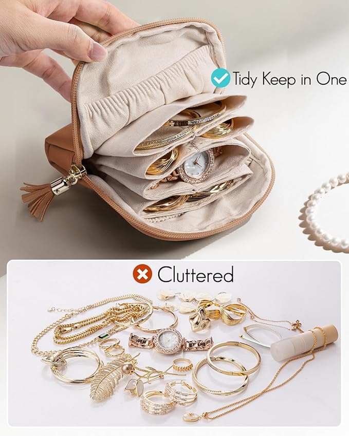Vlando Small Travel Jewelry Case,Jewelry Pouch Bags with Zipper,Velvet Jewelry Organizer Storage Bag for Bracelet Rings Earri