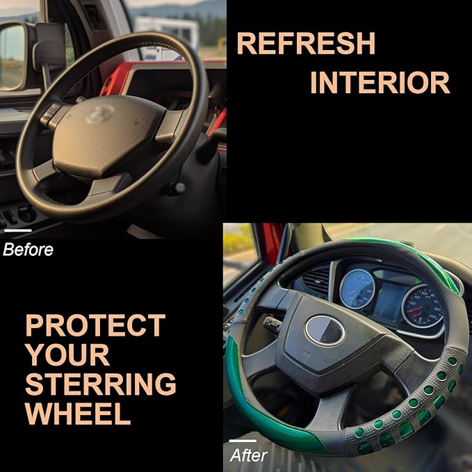 PINCTROT XL Size 17.5-18 in Race Grip Steering Wheel Cover for Semi Truck, Fits RV, Big Rig Trucker, 18 Wheeler and Classic Cars, Anti-Slip Silicone Perforated Design 17.5-18 Inch (Racing Green)