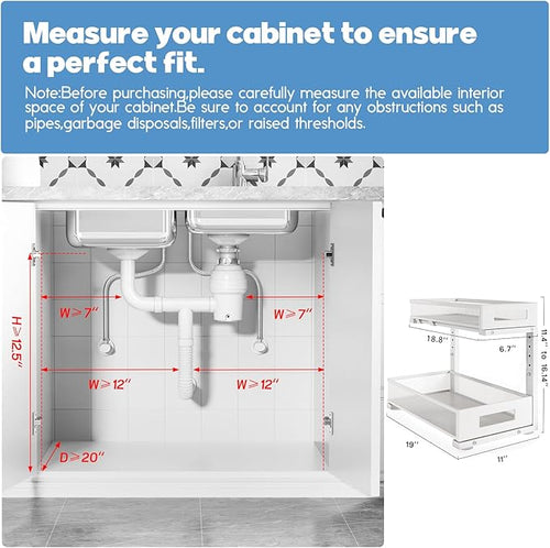 1 Pack 19IN Depth Under Sink Storage Organizer, Large 2-Tier Elegant Mesh Pull Out Shelf for Kitchen and Bathroom Cabinet Org