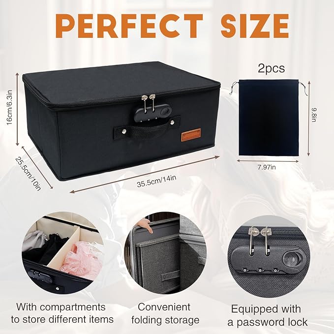 Locking Adult Game Toy Storage Organizer Lock Box Toy Storage Bins Game Toys Storage Bags with 2 Drawstring Bags, Large capac