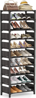 Shoe Rack - 10 Tiers Shoe Organizer with Detachable Fabric Shelves & Metal Frame, Up to 20-25 Pairs Narrow Tall Shoe Rack for