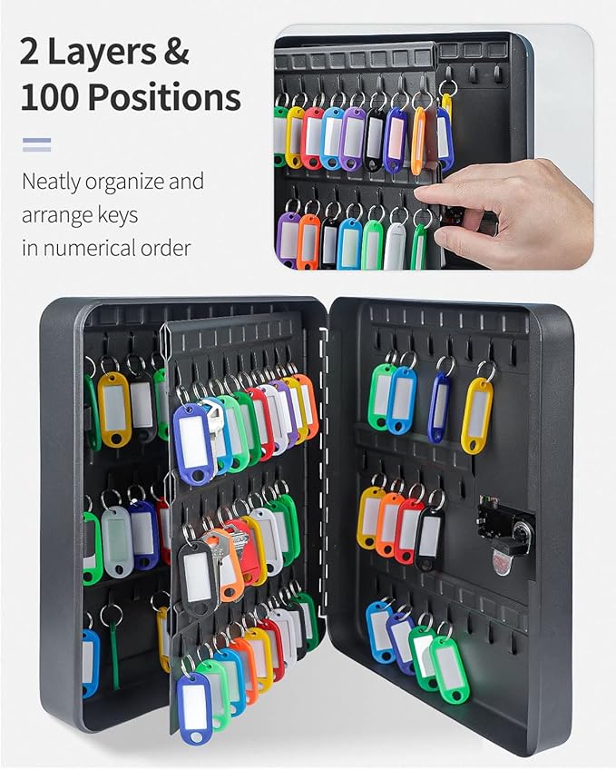 Uniclife 100 Position Key Cabinet with Combination Lock Resettable Black Digital Security Storage Box Steel Key Organizer wit