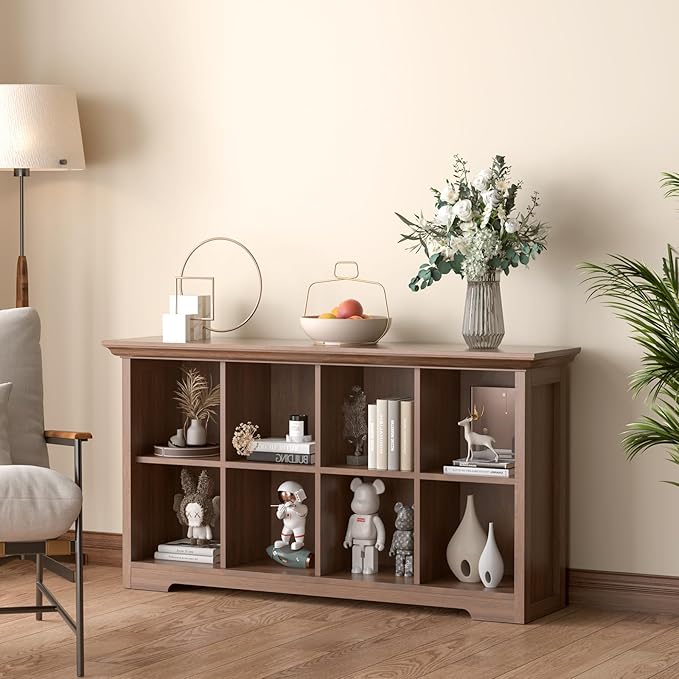 OSCHF Cube Shelf Bookcase with Base - Wooden 2 Tiers Floor Standing Low Storage Cabinet for Home and Office, 8-Cube Lattice B