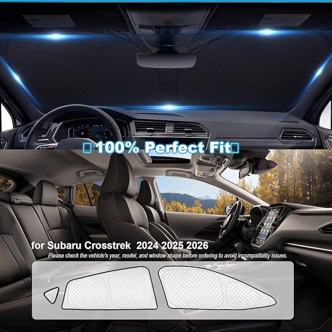 KMF 8pcs Thicken Sun Shades for Subaru Crosstrek 2024 2025 2026 Accessories,Full Car Window Covers Sunshade for Windshield Side Rear, UV Block and Blackout Privacy for Camping Outdoor