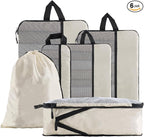 U+U 6 Set Compression Packing Cubes - Ultralight Cream Travel Organizers with Laundry Bag, Space-Saving Suitcase Organizer, E