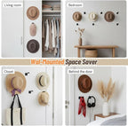 20 Pack Hat Hooks for Wall, 2.8‘’ Strong Adhesive Cowboy Hat Rack with Anti-Slip Teeth, Suitable Sun Hats, Fedora, Wide Brim 