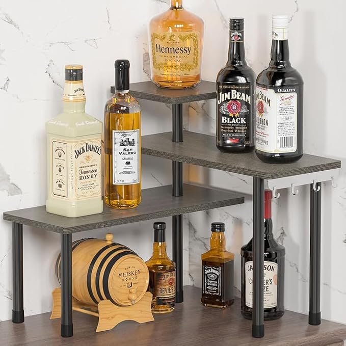 ZHWS Kitchen Countertop Organizer, Bathroom Counter Organizer, Adjustable 3 Tier Corner Shelf with 4 Metal Hooks for Counter 