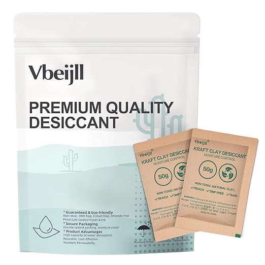 50 Gram (40 Pack) Kraft Clay Desiccants Packs, Premium Food Grade Desiccant - Rechargeable Moisture Absorbers for Food