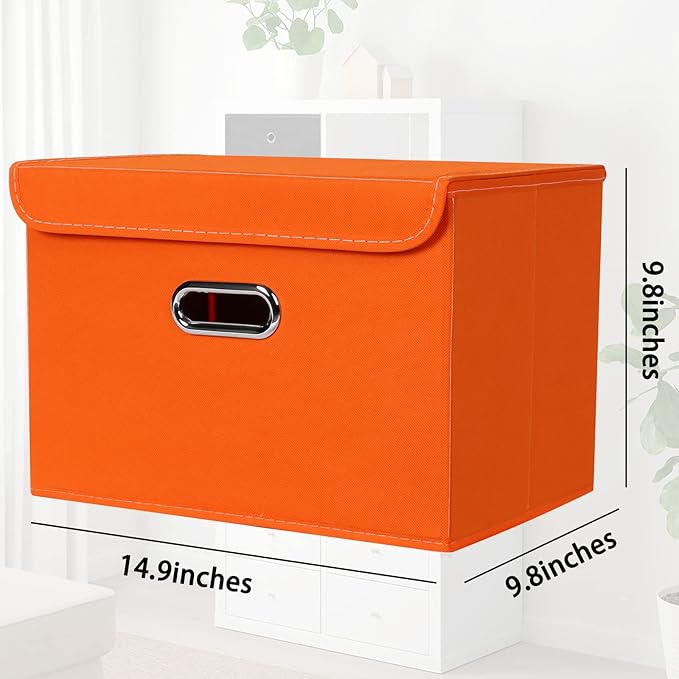 STOREONE Fabric Storage Cube Bins Foldable Organizer Container Collapsible Basket with Lids and Metal Handles, for Home, Bedr