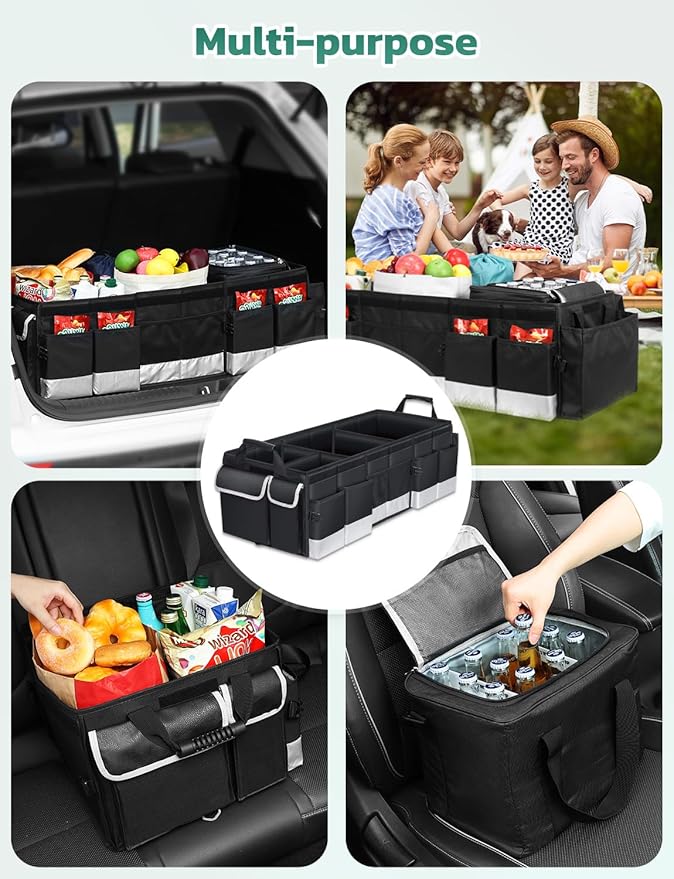 Oasser Trunk Organizer with Cooler Bag 95L, Bearing 110lb No Deformation, Collapsible with Multi Compartments, Removable