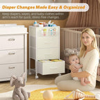 4-Tier Baby Diaper Caddy Organizer Cart with 3 Storage Drawers, Rolling Cart with Dividers & Side Pockets for Nursery, Baby E