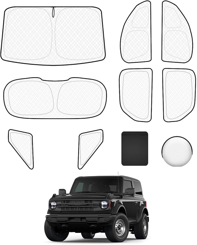 8pcs Windshield Sun Shades for Ford Bronco 2021-now，Accessories, Reflective Thicken Full Car Window Covers Sunshade for Windshield Side Rear, UV Block and Blackout Privacy for Camping Napping