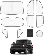 8pcs Windshield Sun Shades for Ford Bronco 2021-now，Accessories, Reflective Thicken Full Car Window Covers Sunshade for Windshield Side Rear, UV Block and Blackout Privacy for Camping Napping