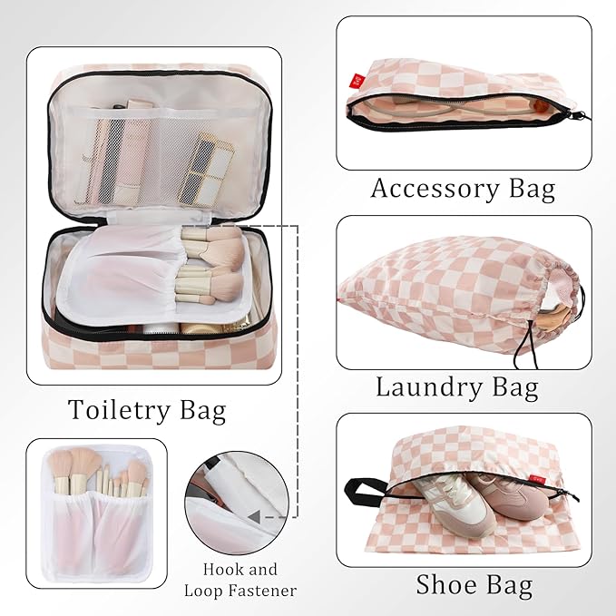 U+U 10 Set Compression Packing Cubes - Ultralight Travel Organizers with Laundry Bag and Cosmetic Bag, Space-Saving Suitcase 