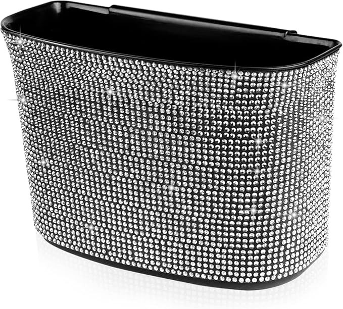 eing Car Trash Can Bling Crystal Auto Storage Pockets,100% Leak Proof Car Trash Container Bin Car Garbage Bag Hanging for Backside/Gearshift/Center Console,(1 - Pack, Pure White)