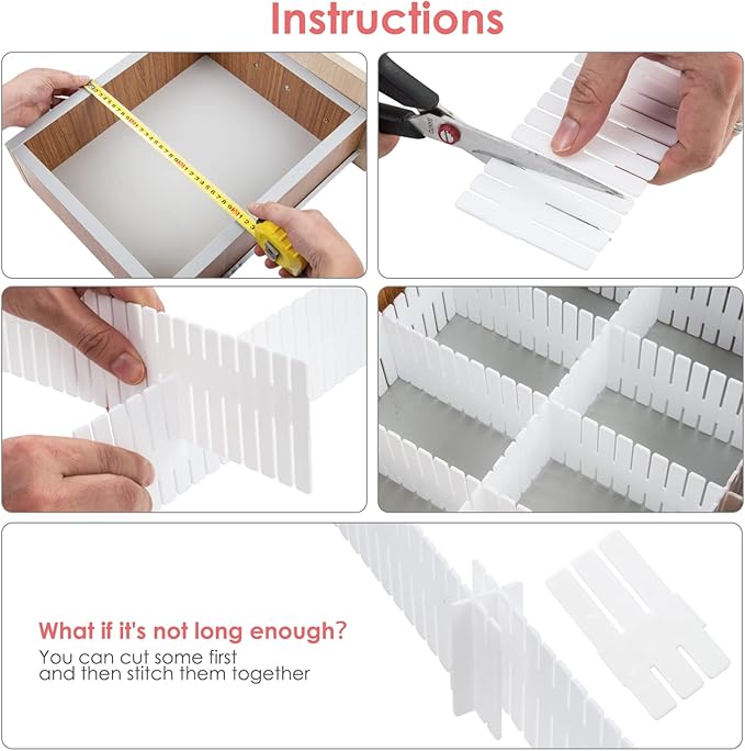 45 Pack Drawer Dividers, Plastic Adjustable Drawer Storage Organizer for Tidying Clutter Socks, Underwear, Makeup, Kitchen, D