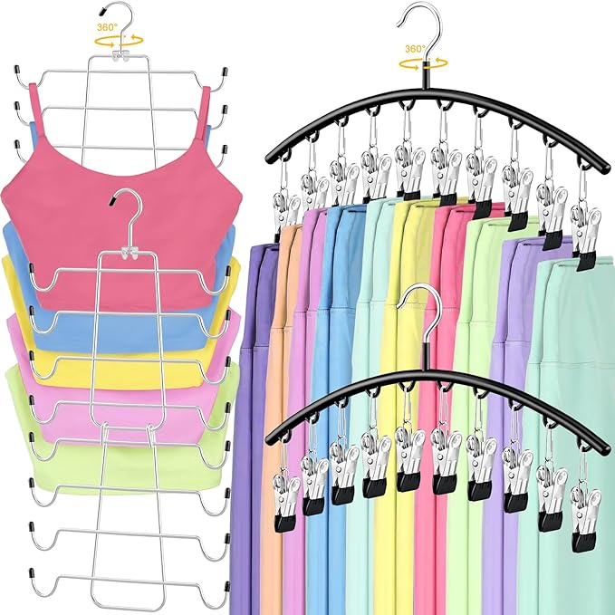 TomCare 4 Pack Space Saving Hangers，2Pack Tank Top Hanger and 2Pack Leggings Organizers for Closet Pants Hangers with 20 Clip