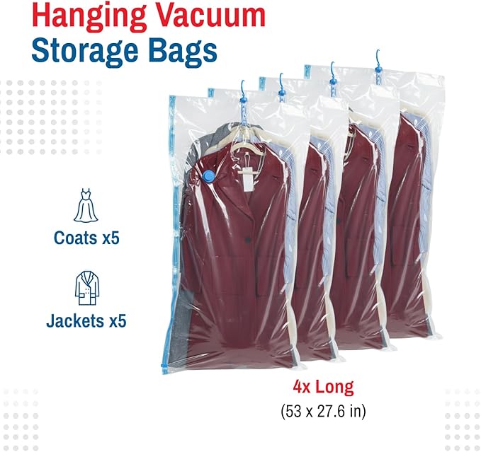 Spacesaver Hanging Vacuum Storage Bags (Pack of 4) - Vacuum Sealer Bags, Closet Organizer, Sealed Storage, Space Bag - Blanke