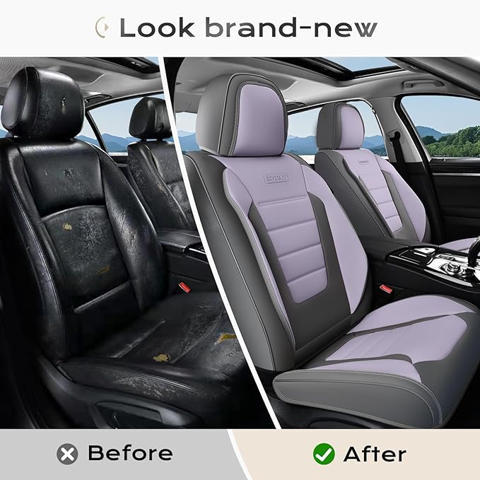 Coverado Car Seat Covers Front, Seat Covers for Cars, Waterproof 2-Pack Car Seat Cushions, Leather Carseat Seat Protectors, U
