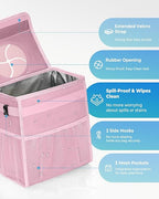 Corduroy Car Trash Can with Lid and Mesh Pockets - Leakproof Organizer,Multipurpose Waterproof Garbage Can/Trash Bin for Car(Light Pink-2 Gallons)