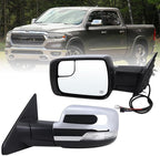 Left Driver Side Mirror Compatible With 2019 2020 2021 2022 2023 2024 2025 2026 Ram 1500 With Power Folding Heated Turn Signal Puddle Light Temperature Sensor Chrome Replace#68462769AB(8+6Pins)