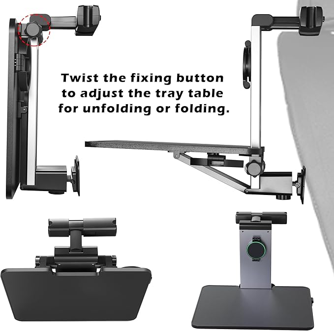 Back Seat Car Tray & Car Desk for Laptop, Wood Cup Holder Table Aluminum Cantilever Laptop Mount for Vehicle,Steering Wheel Tray Fits for Tesla Model Y/3/S Camry Forester F150 Tundra&Most Vehicles